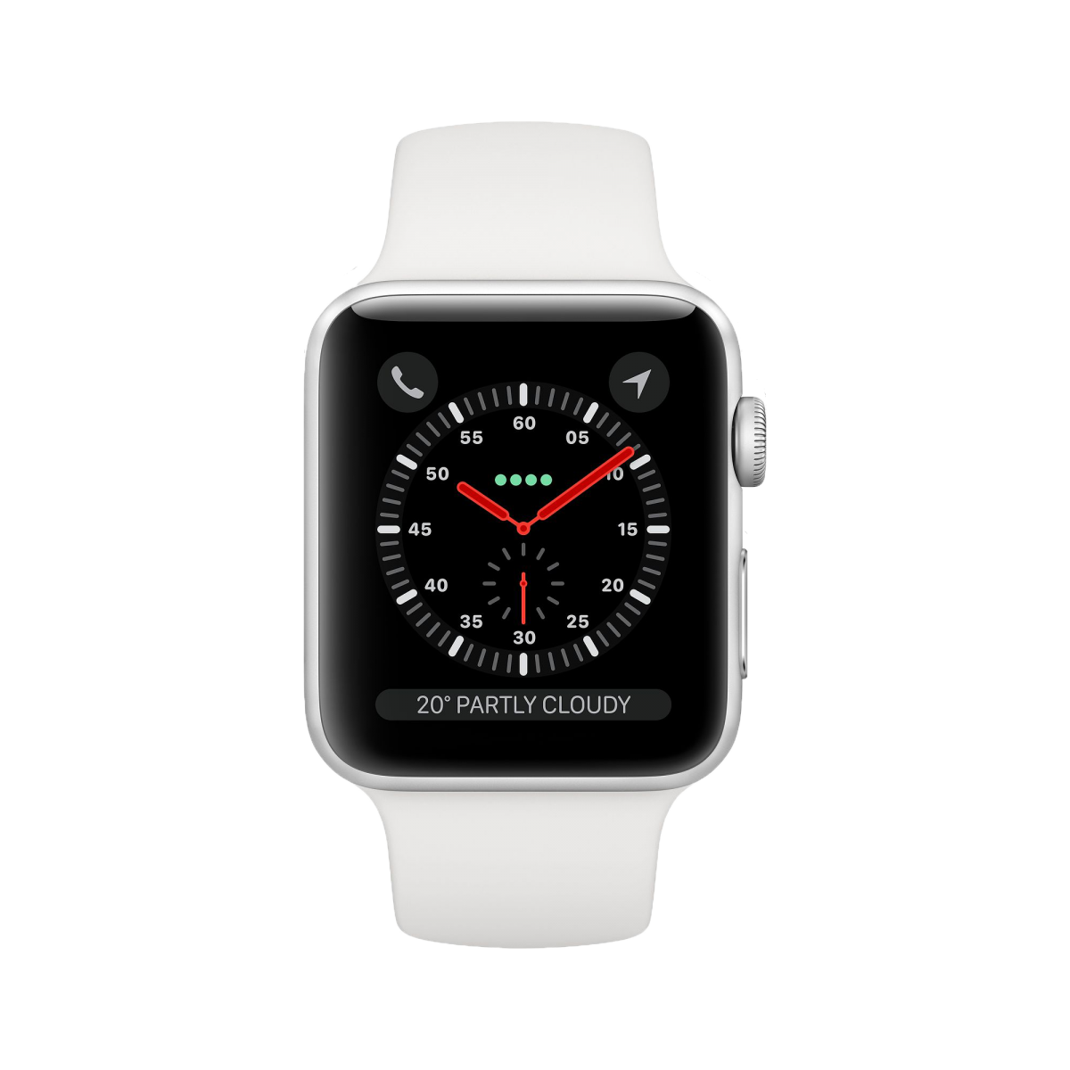 apple watch s3 silver with white band front