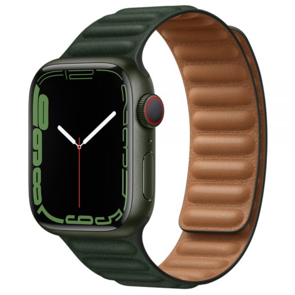 apple watch 7 series Green Aluminum Case with Leather Link